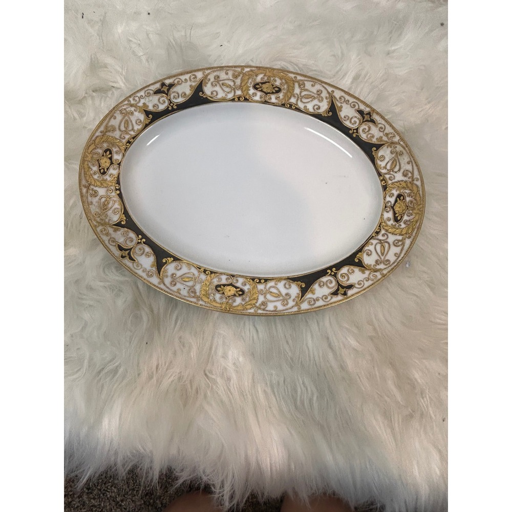 Vintage Noritake Oval Platter Black Christmas Ball 20056 12" Rare